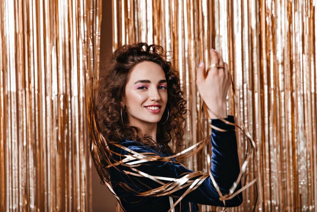 Natural Curls Enhanced with Tinsel and Glitter